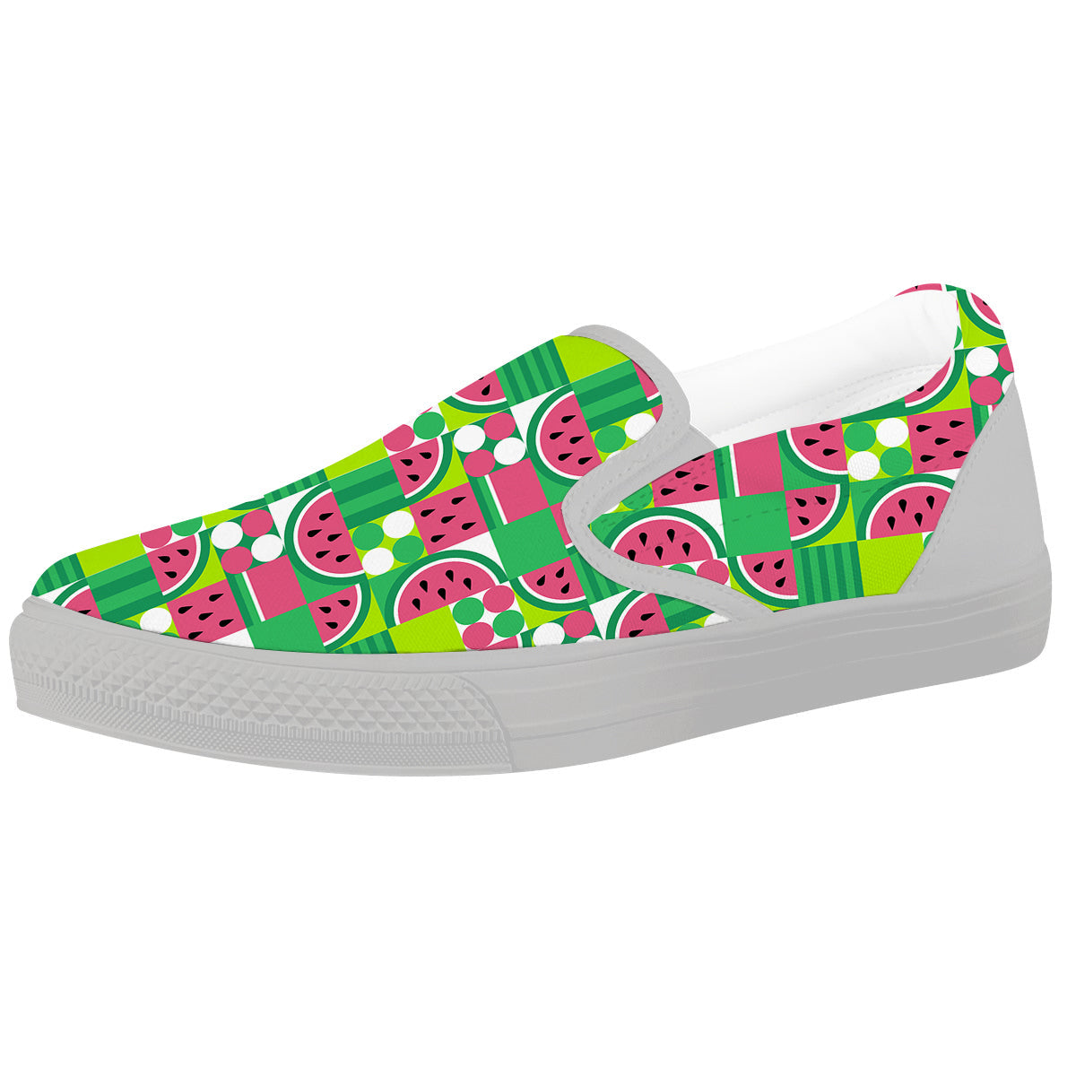 Watermelon Fruit Slice Geometric Print White Slip On Shoes-grizzshop