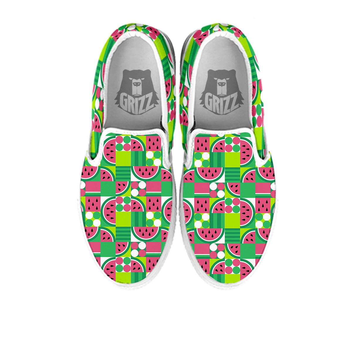 Watermelon Fruit Slice Geometric Print White Slip On Shoes-grizzshop