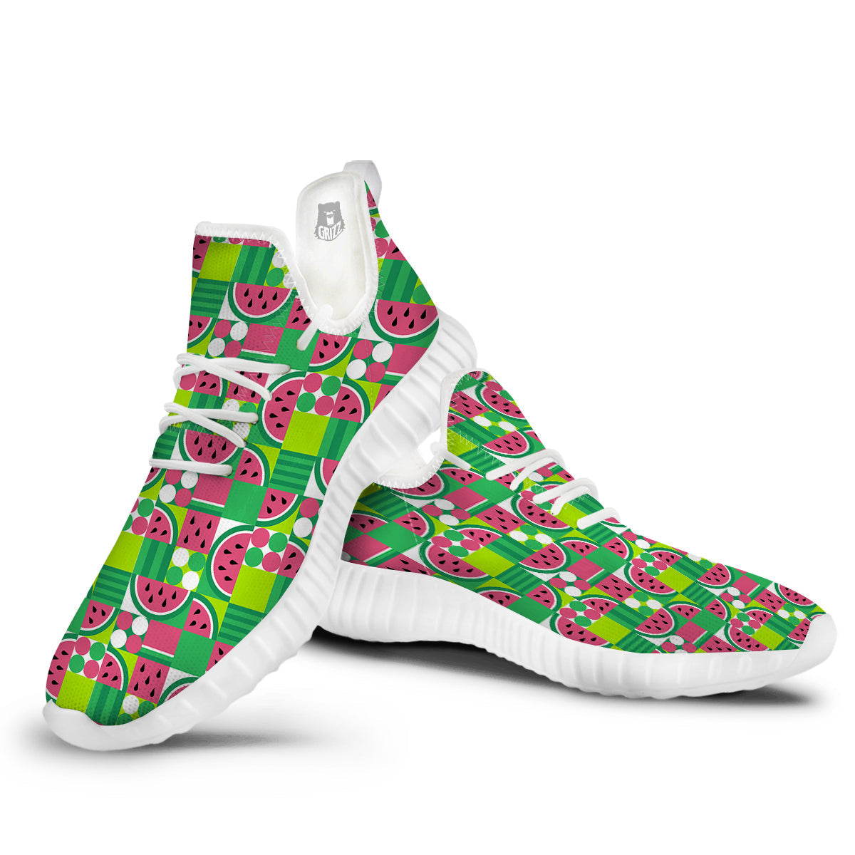 Watermelon Fruit Slice Geometric Print White Walking Shoes-grizzshop