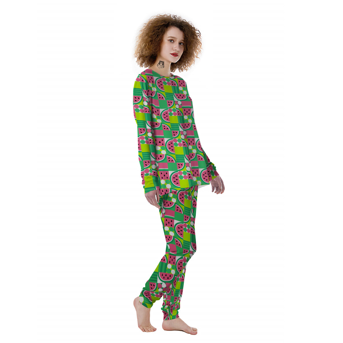 Watermelon Fruit Slice Geometric Print Women's Pajamas-grizzshop