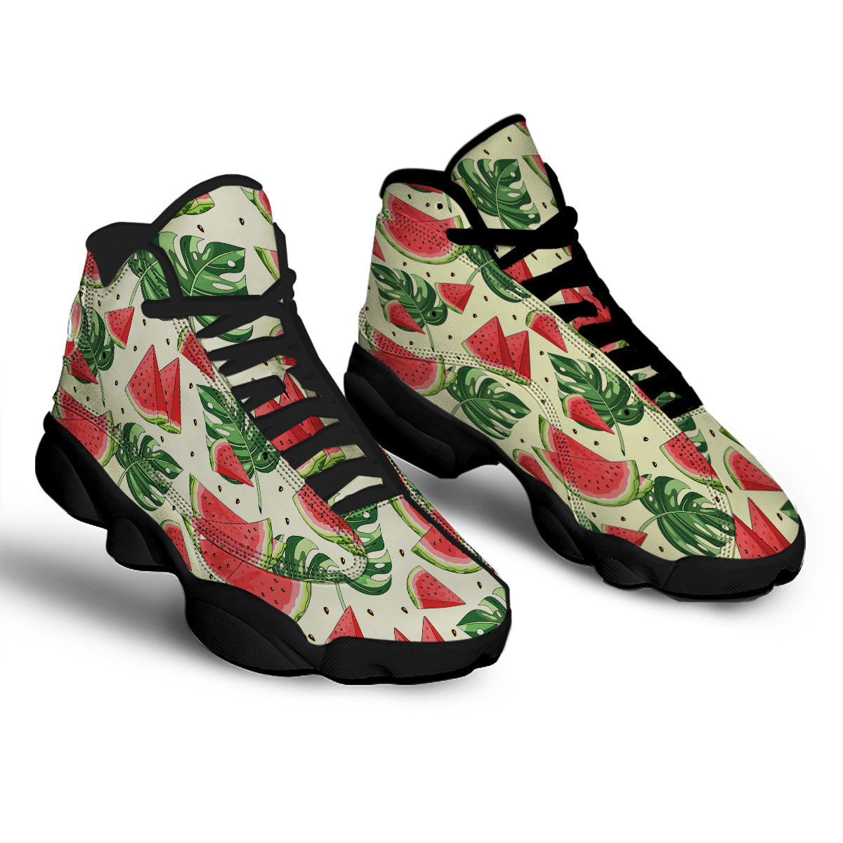 Watermelon Leaf Tropical Print Pattern Black Basketball Shoes-grizzshop