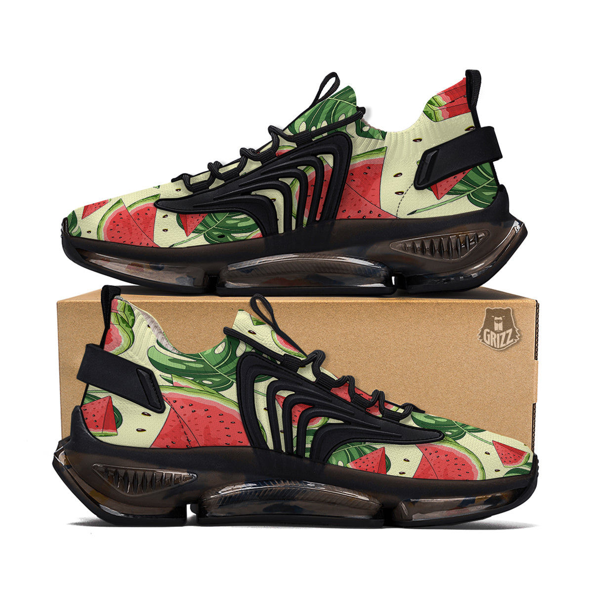 Watermelon Leaf Tropical Print Pattern Black Gym Shoes-grizzshop