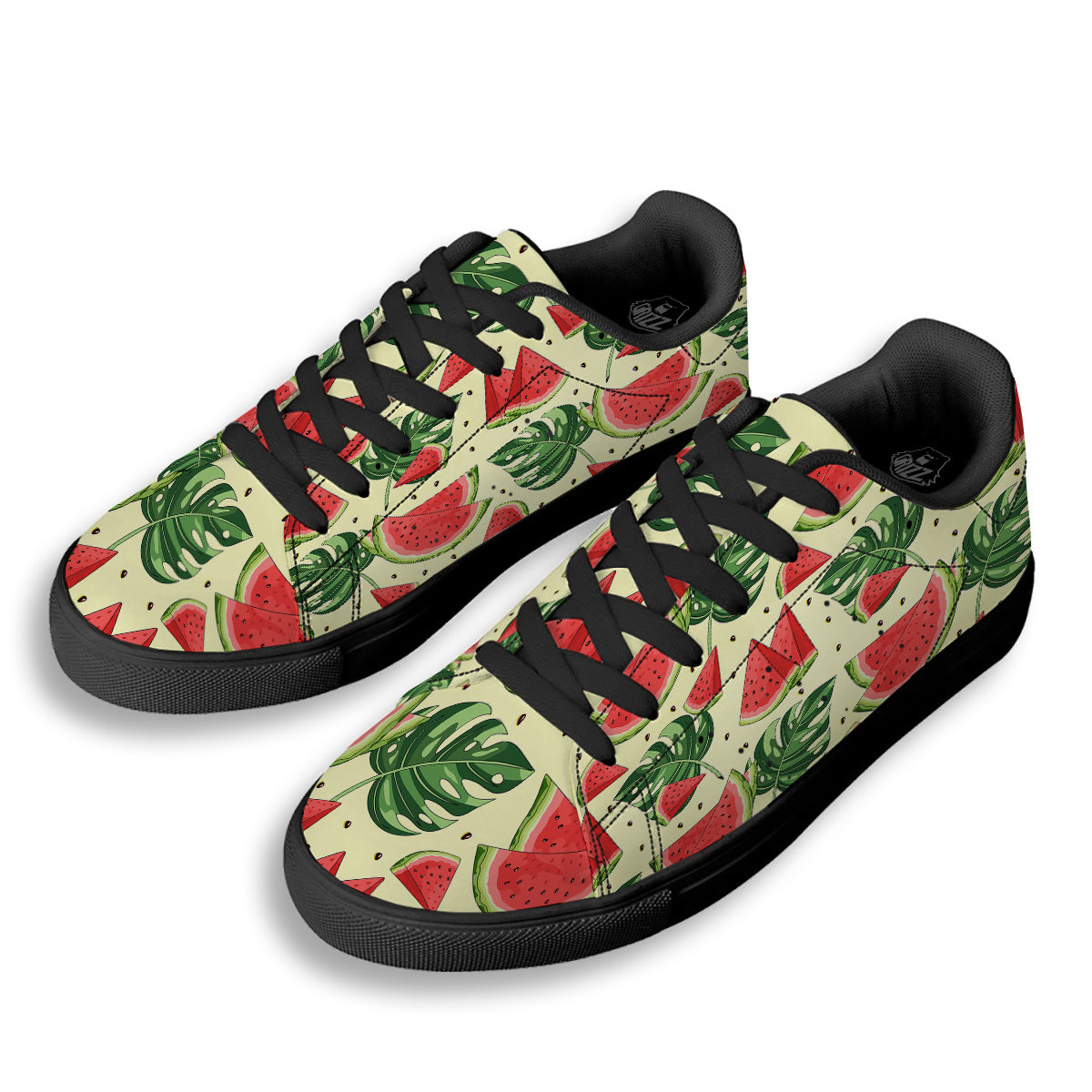 Watermelon Leaf Tropical Print Pattern Black Low Top Sneakers-grizzshop