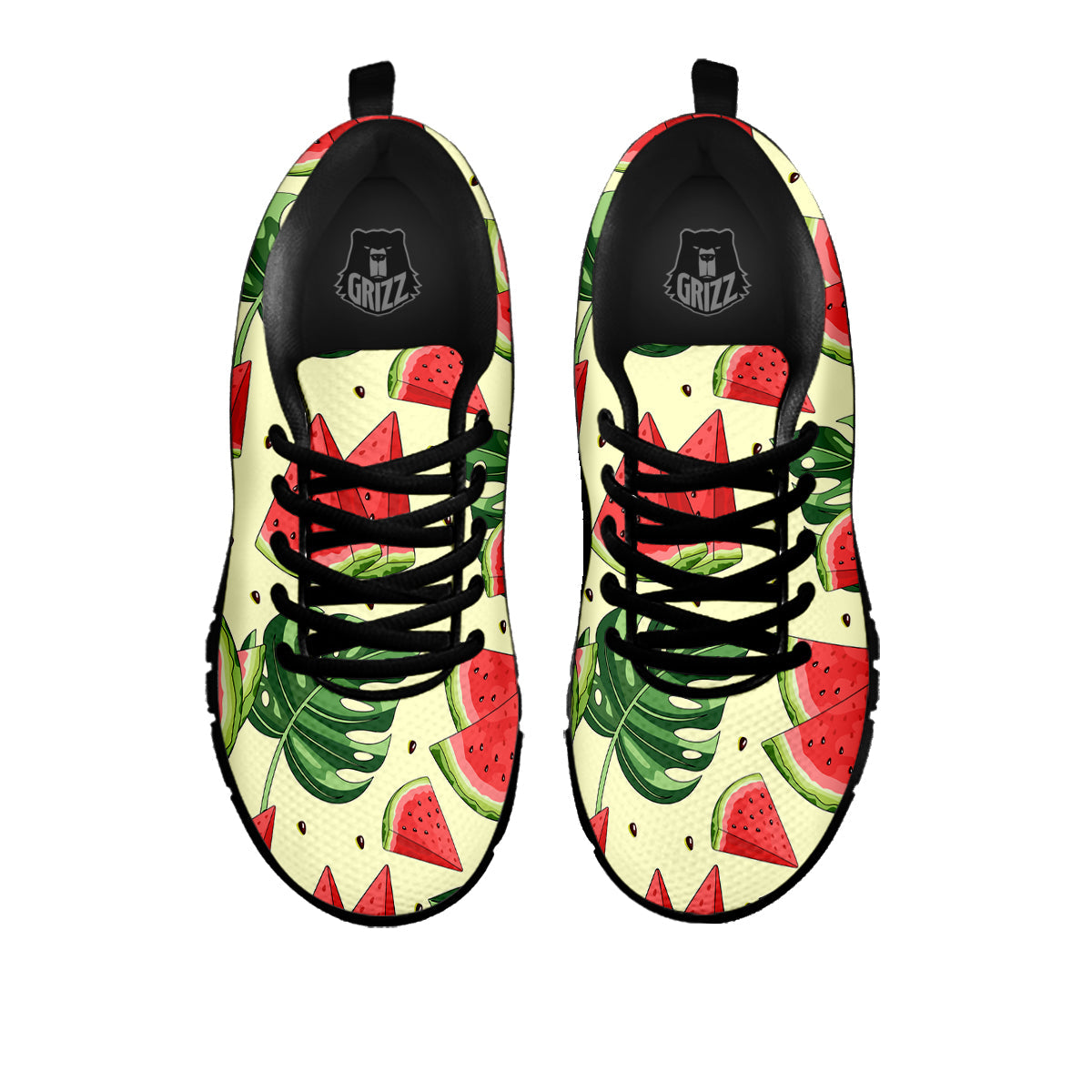 Watermelon Leaf Tropical Print Pattern Black Sneaker-grizzshop