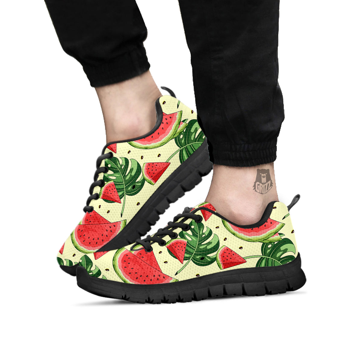 Watermelon Leaf Tropical Print Pattern Black Sneaker-grizzshop