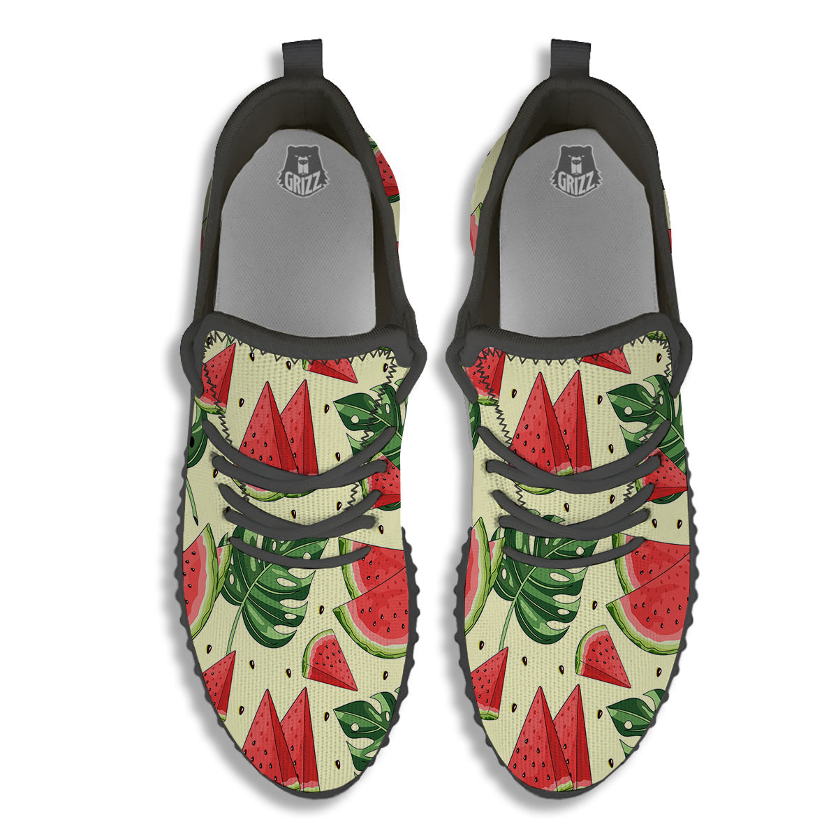 Watermelon Leaf Tropical Print Pattern Black Walking Shoes-grizzshop