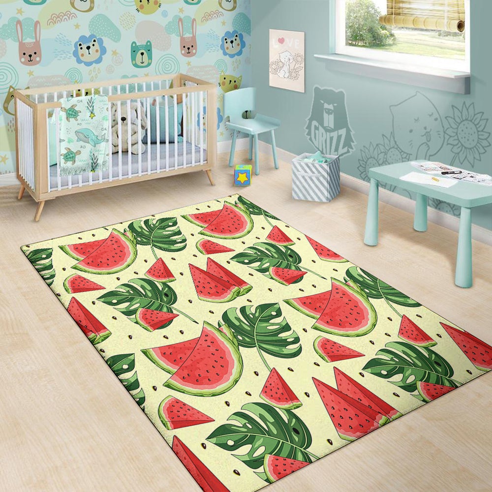 Watermelon Leaf Tropical Print Pattern Floor Mat-grizzshop