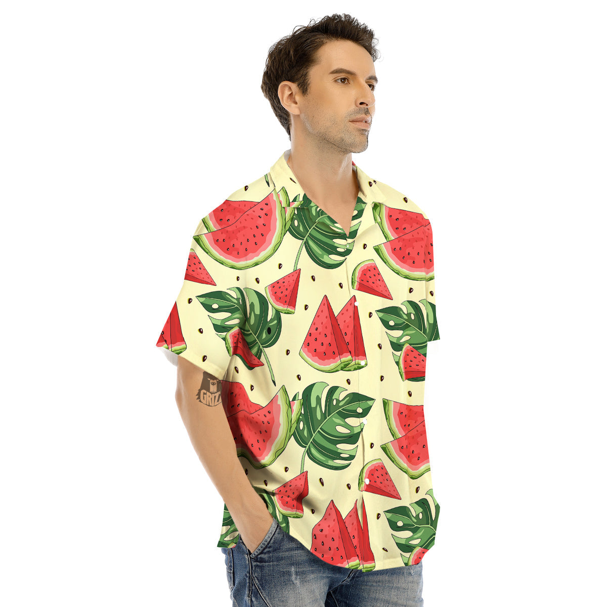 Watermelon Leaf Tropical Print Pattern Men's Hawaiian Shirt-grizzshop