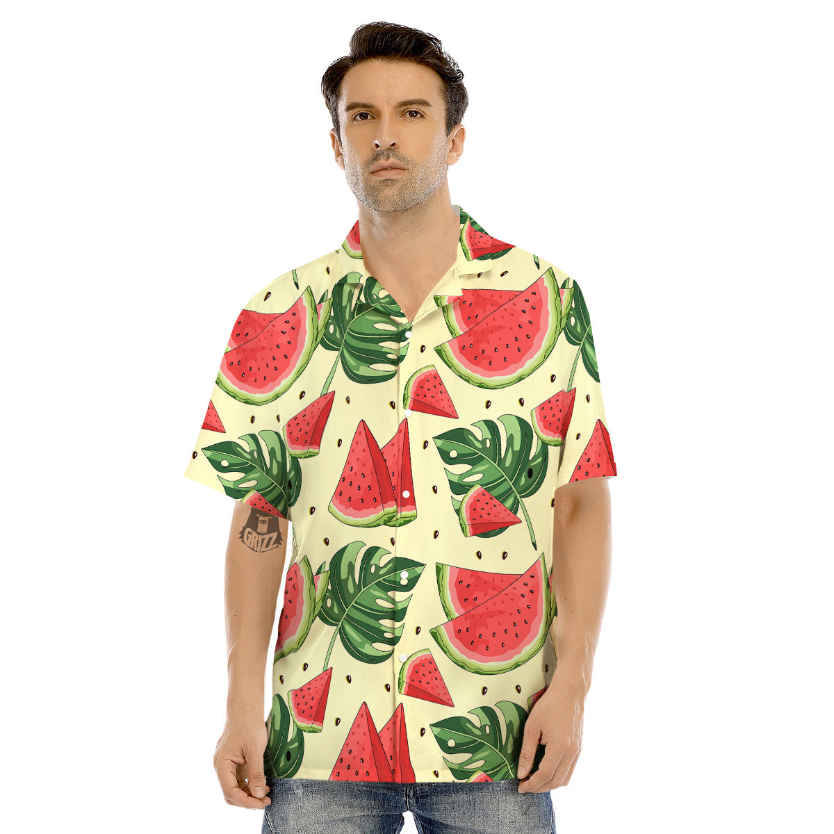 Watermelon Leaf Tropical Print Pattern Men's Hawaiian Shirt-grizzshop