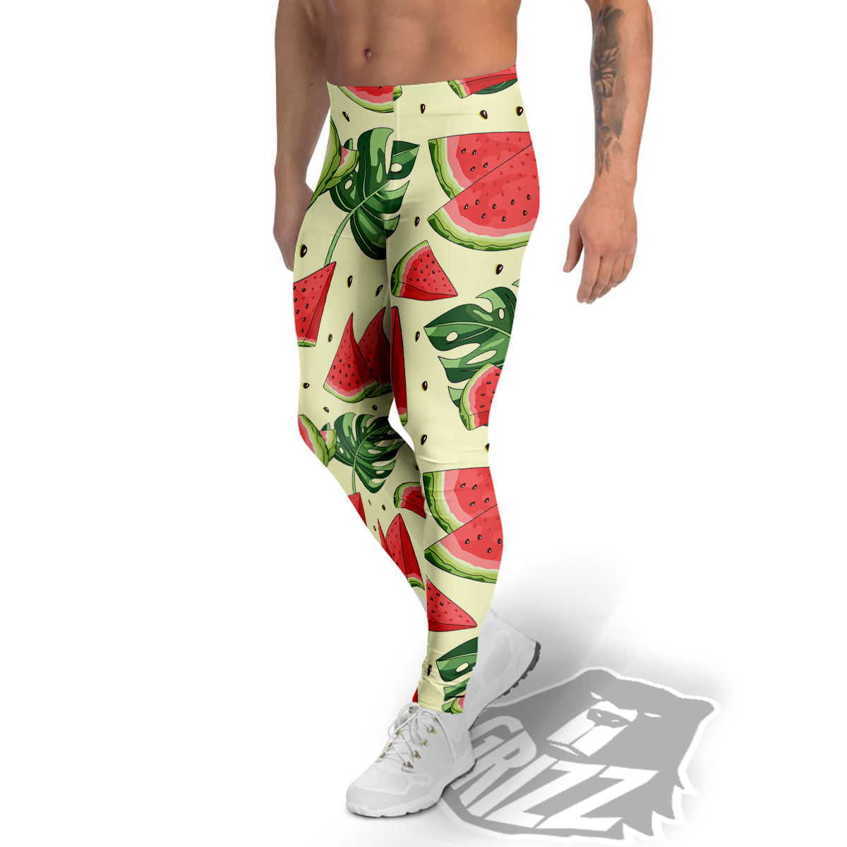 Watermelon Leaf Tropical Print Pattern Men's Leggings-grizzshop