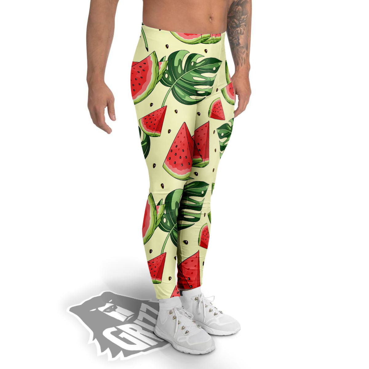 Watermelon Leaf Tropical Print Pattern Men's Leggings-grizzshop