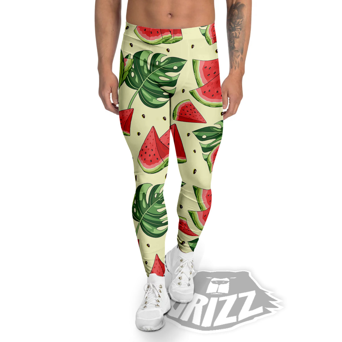 Watermelon Leaf Tropical Print Pattern Men's Leggings-grizzshop