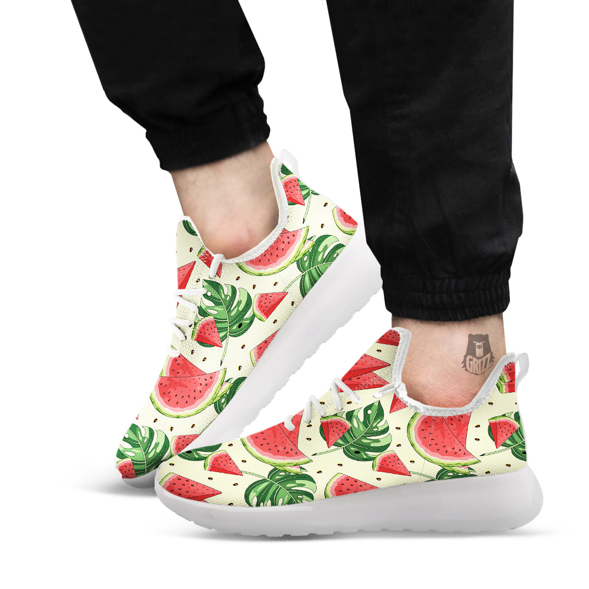 Watermelon Leaf Tropical Print Pattern White Athletic Shoes-grizzshop