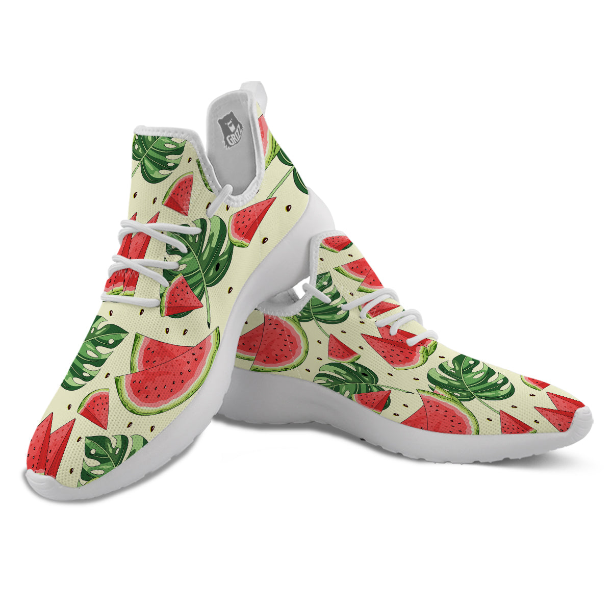 Watermelon Leaf Tropical Print Pattern White Athletic Shoes-grizzshop