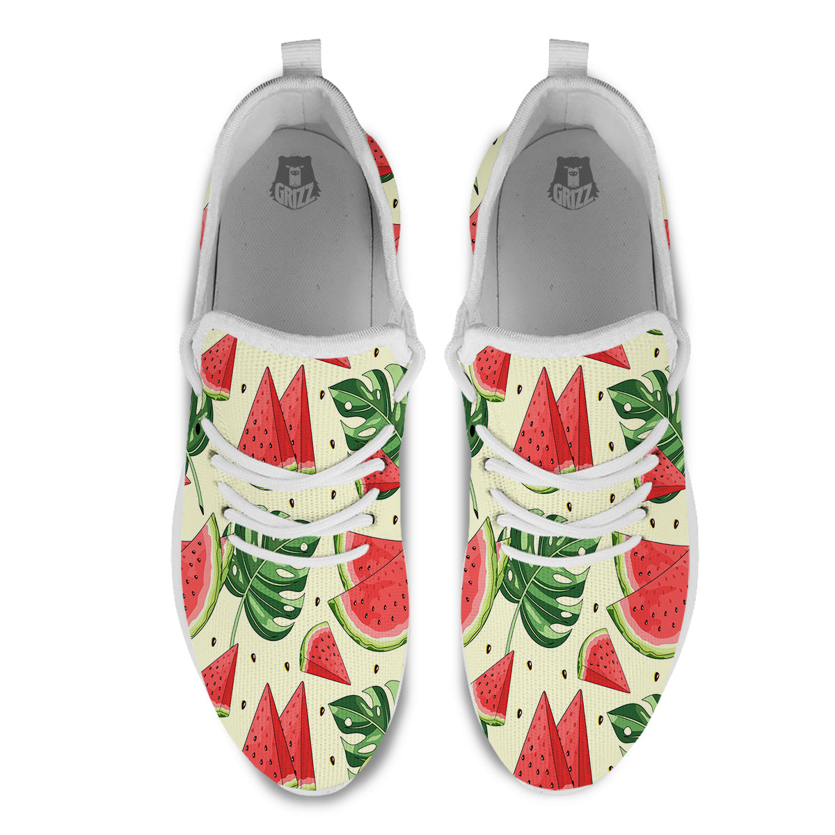 Watermelon Leaf Tropical Print Pattern White Athletic Shoes-grizzshop