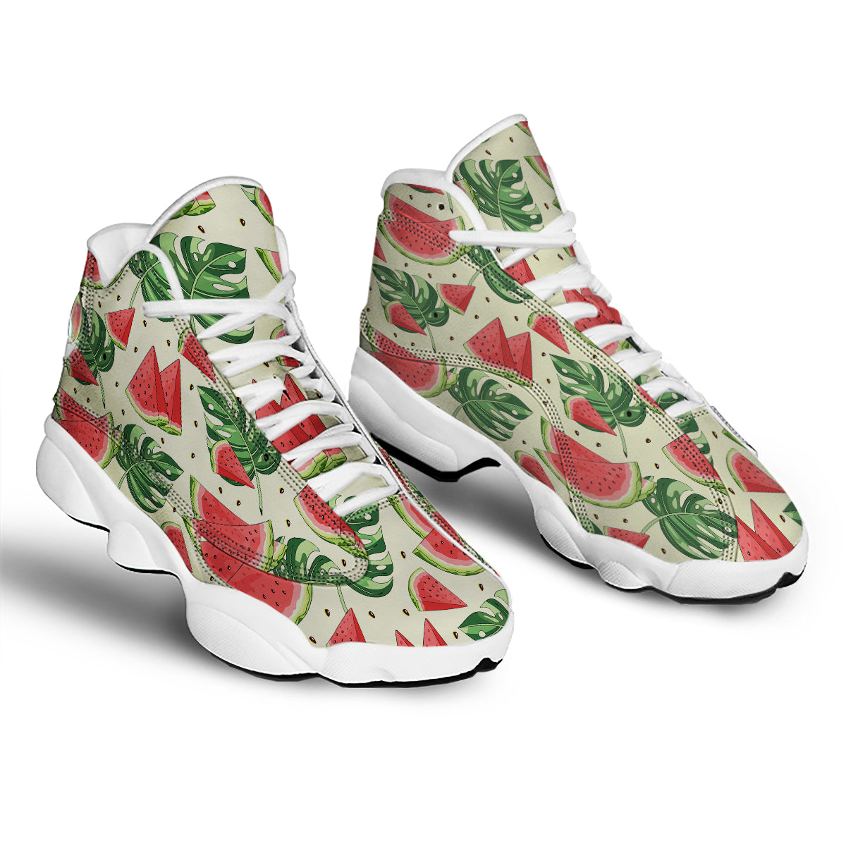 Watermelon Leaf Tropical Print Pattern White Basketball Shoes-grizzshop