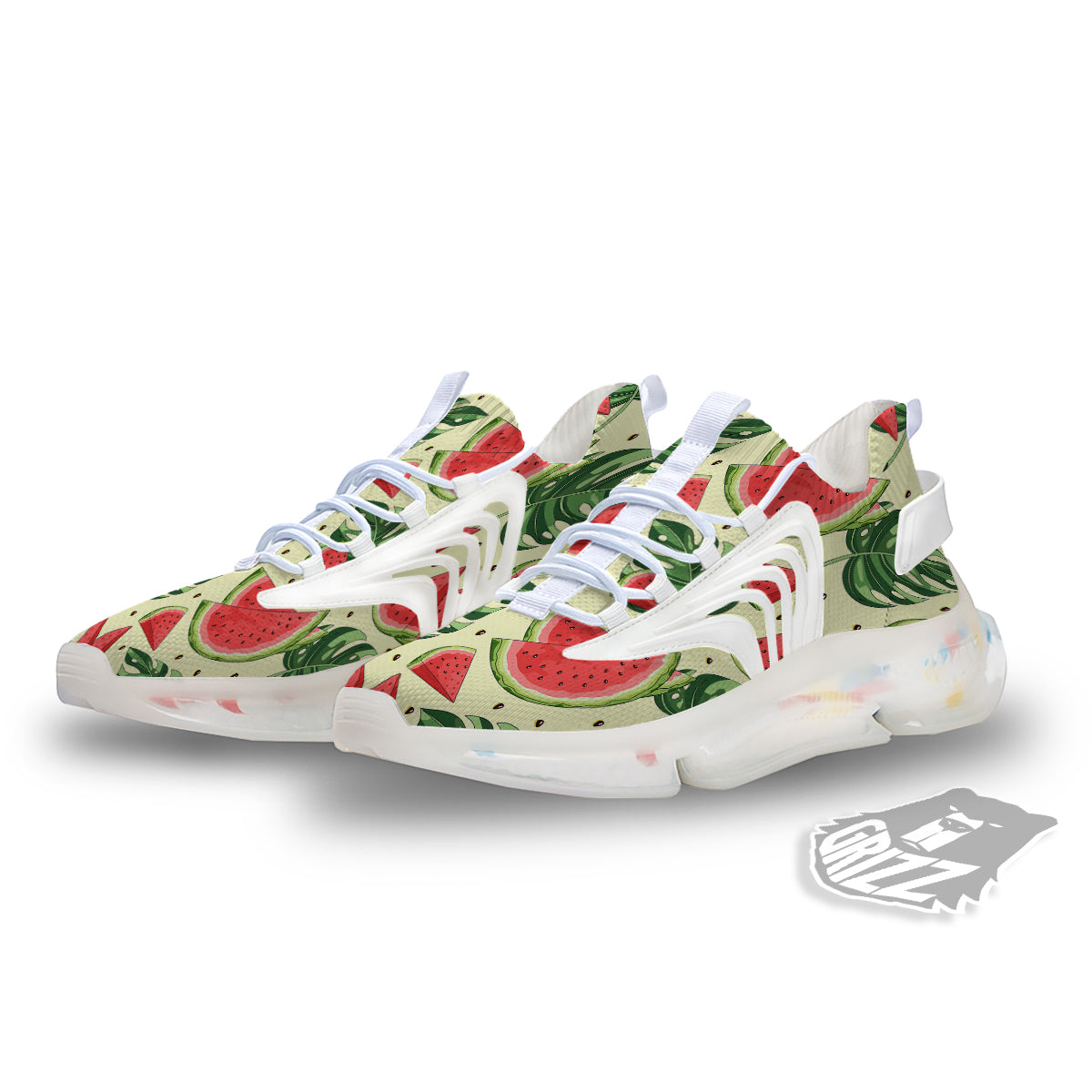 Watermelon Leaf Tropical Print Pattern White Gym Shoes-grizzshop