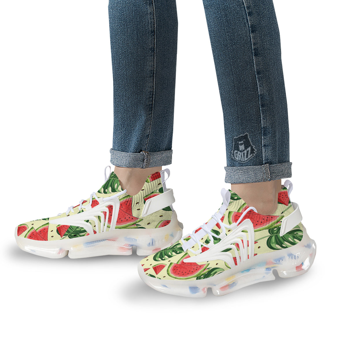 Watermelon Leaf Tropical Print Pattern White Gym Shoes-grizzshop