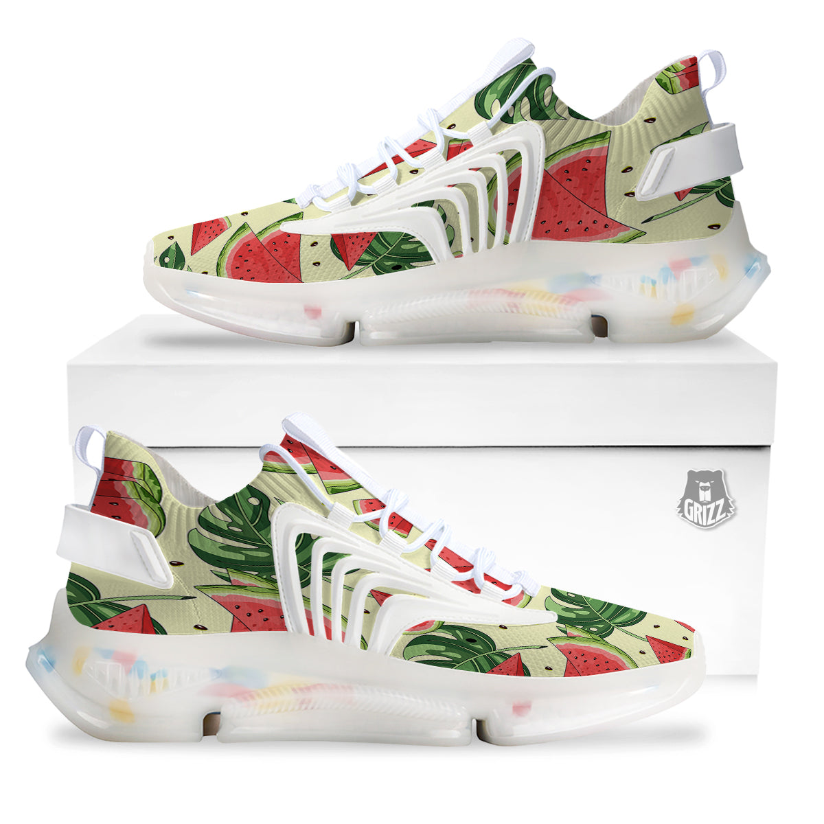 Watermelon Leaf Tropical Print Pattern White Gym Shoes-grizzshop