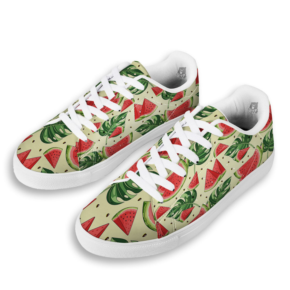 Watermelon Leaf Tropical Print Pattern White Low Top Sneakers-grizzshop