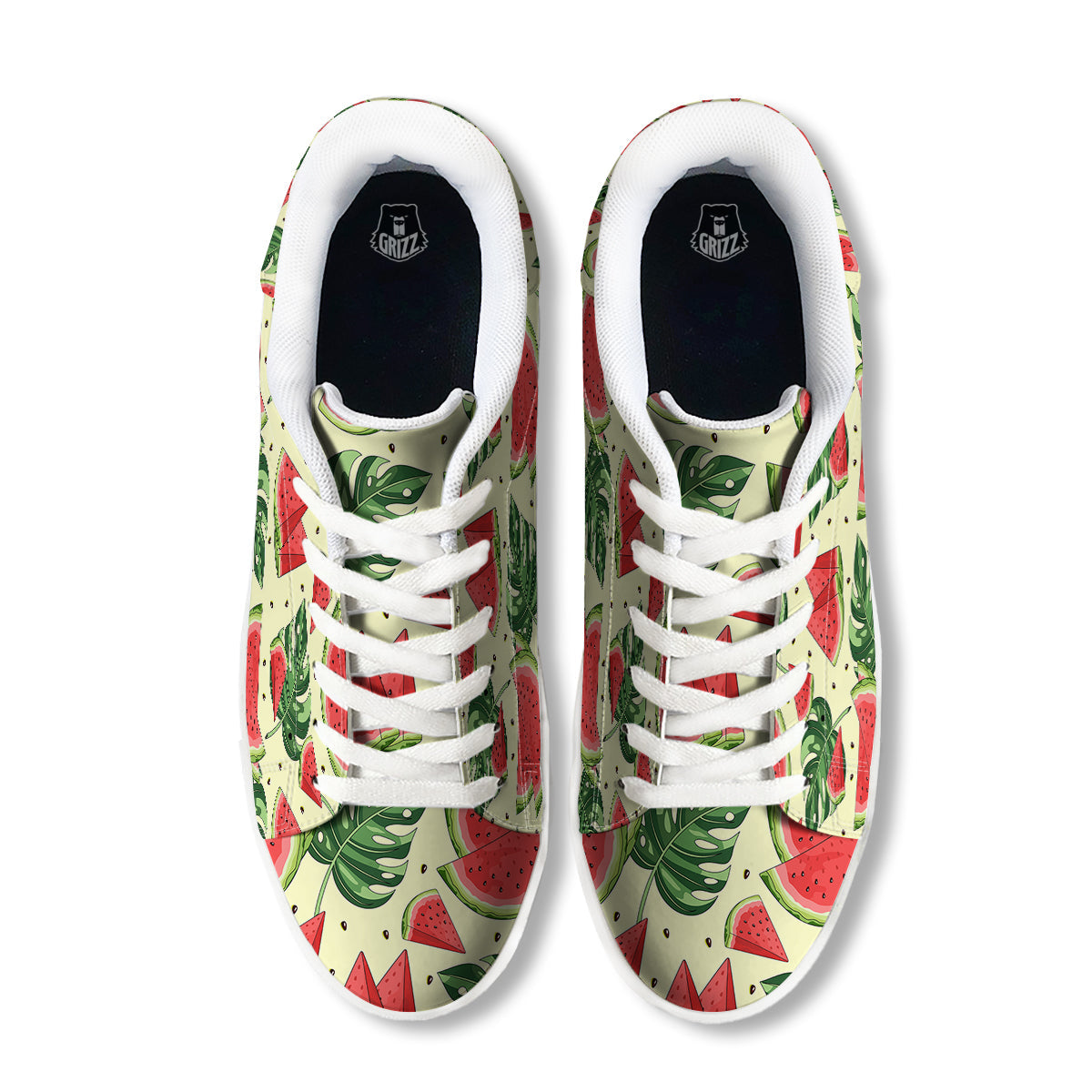 Watermelon Leaf Tropical Print Pattern White Low Top Sneakers-grizzshop