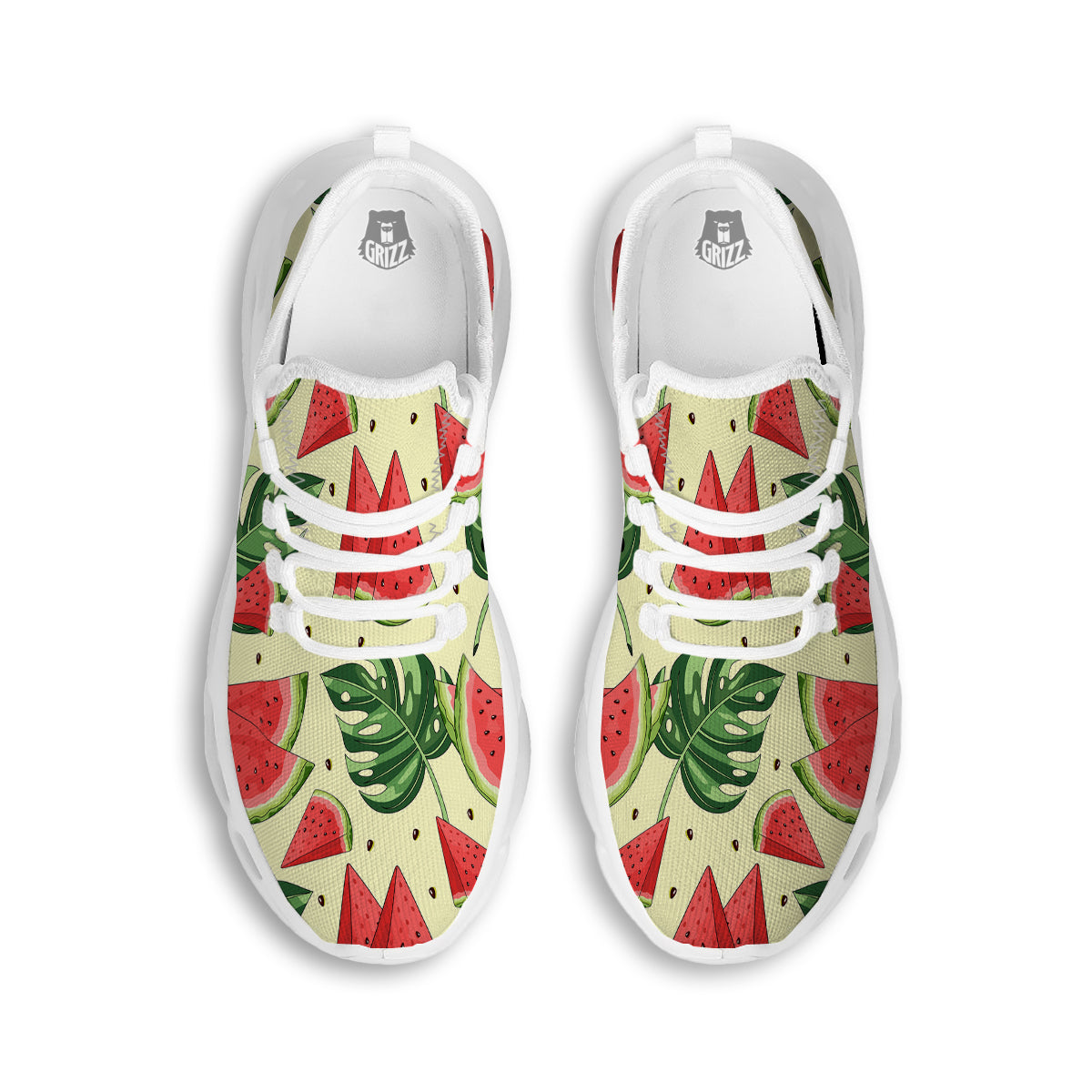 Watermelon Leaf Tropical Print Pattern White Running Shoes-grizzshop