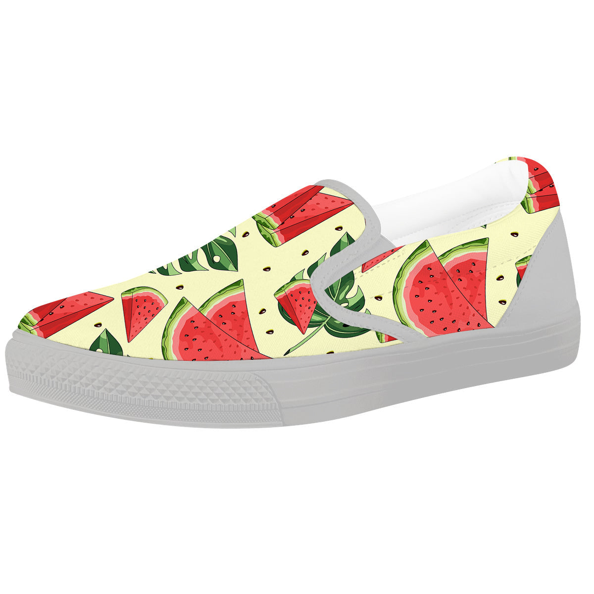 Watermelon Leaf Tropical Print Pattern White Slip On Shoes-grizzshop