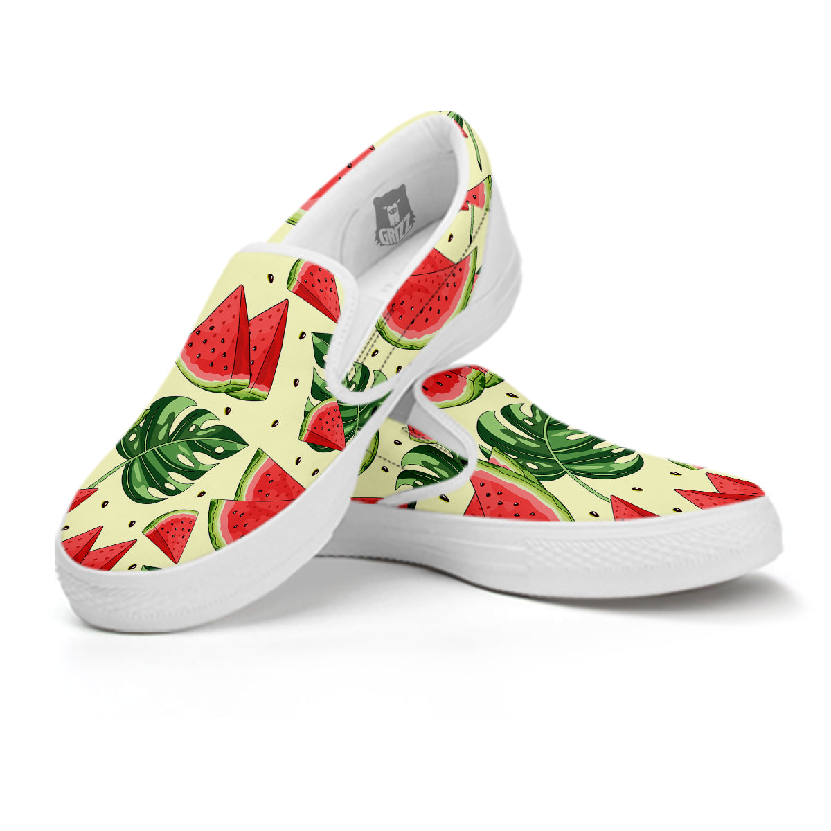 Watermelon Leaf Tropical Print Pattern White Slip On Shoes-grizzshop