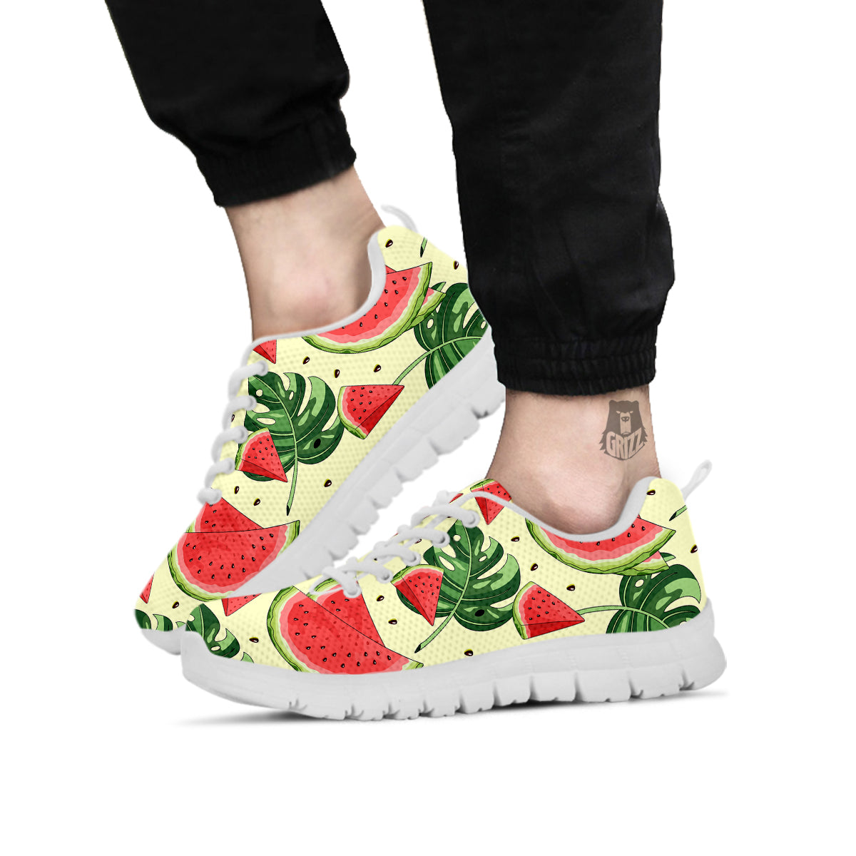 Watermelon Leaf Tropical Print Pattern White Sneaker-grizzshop