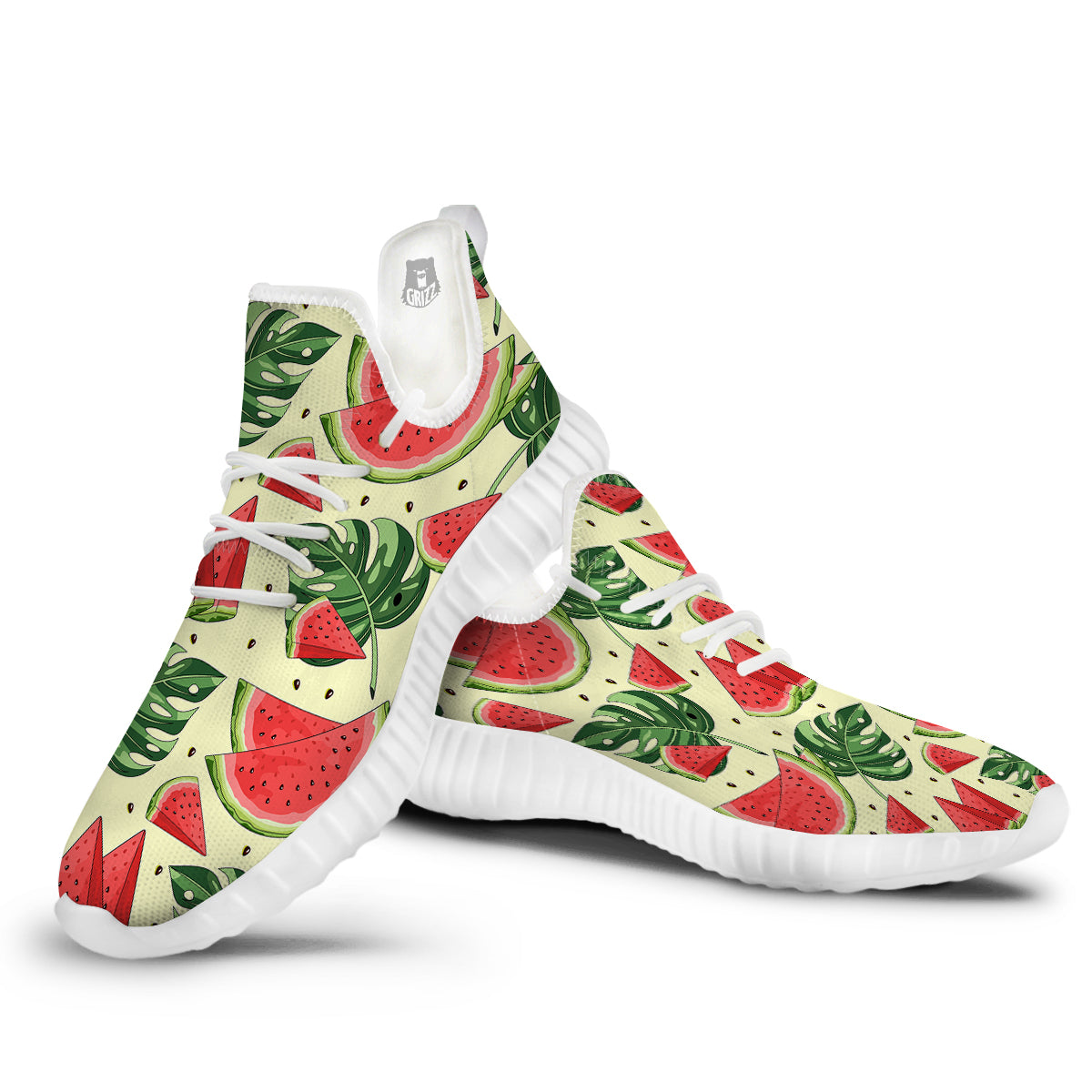 Watermelon Leaf Tropical Print Pattern White Walking Shoes-grizzshop