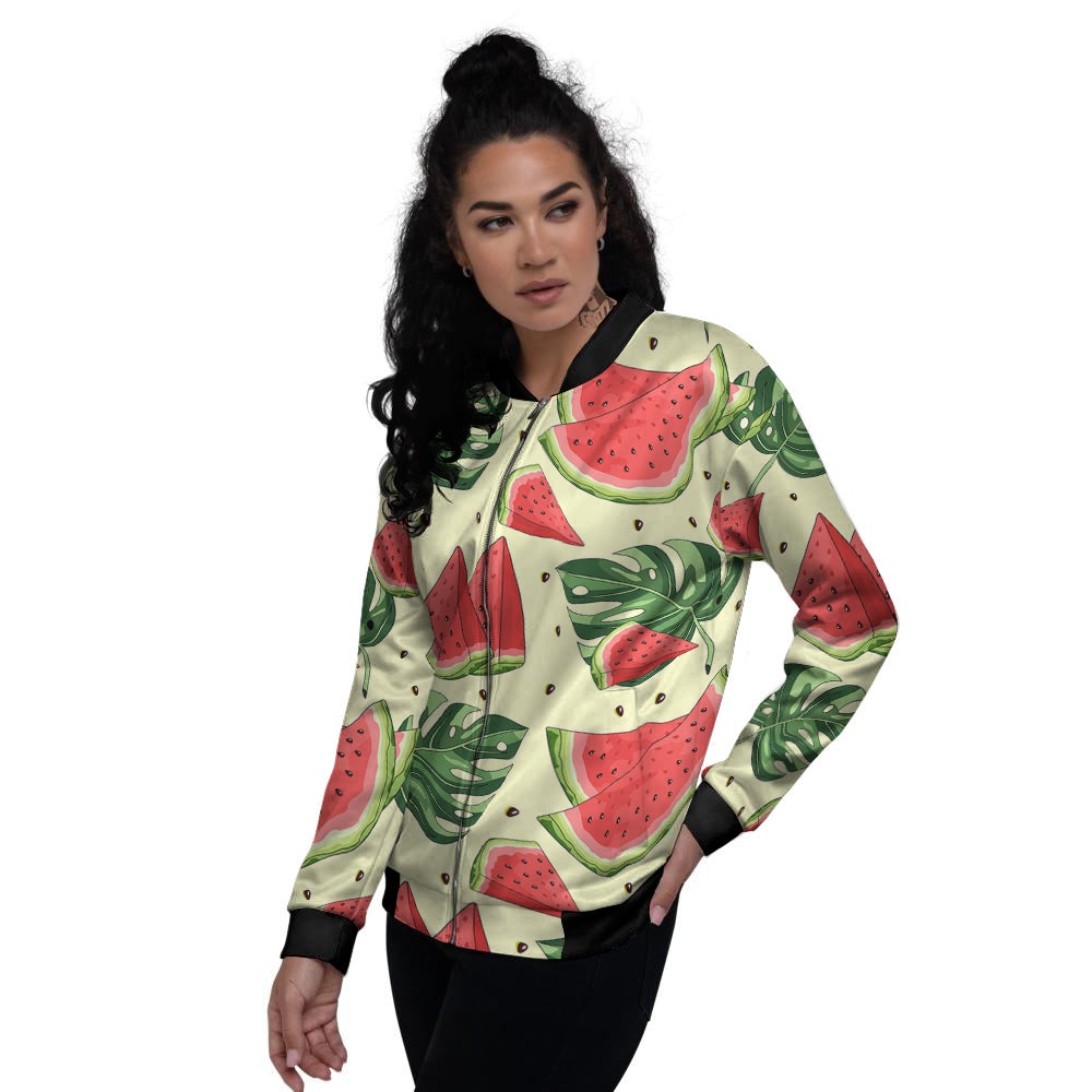 Watermelon Leaf Tropical Print Pattern Women's Bomber Jacket-grizzshop