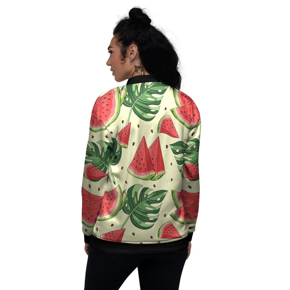 Watermelon Leaf Tropical Print Pattern Women's Bomber Jacket-grizzshop