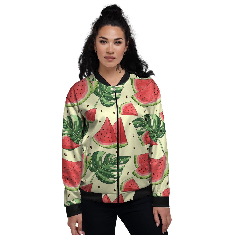 Watermelon Leaf Tropical Print Pattern Women's Bomber Jacket-grizzshop