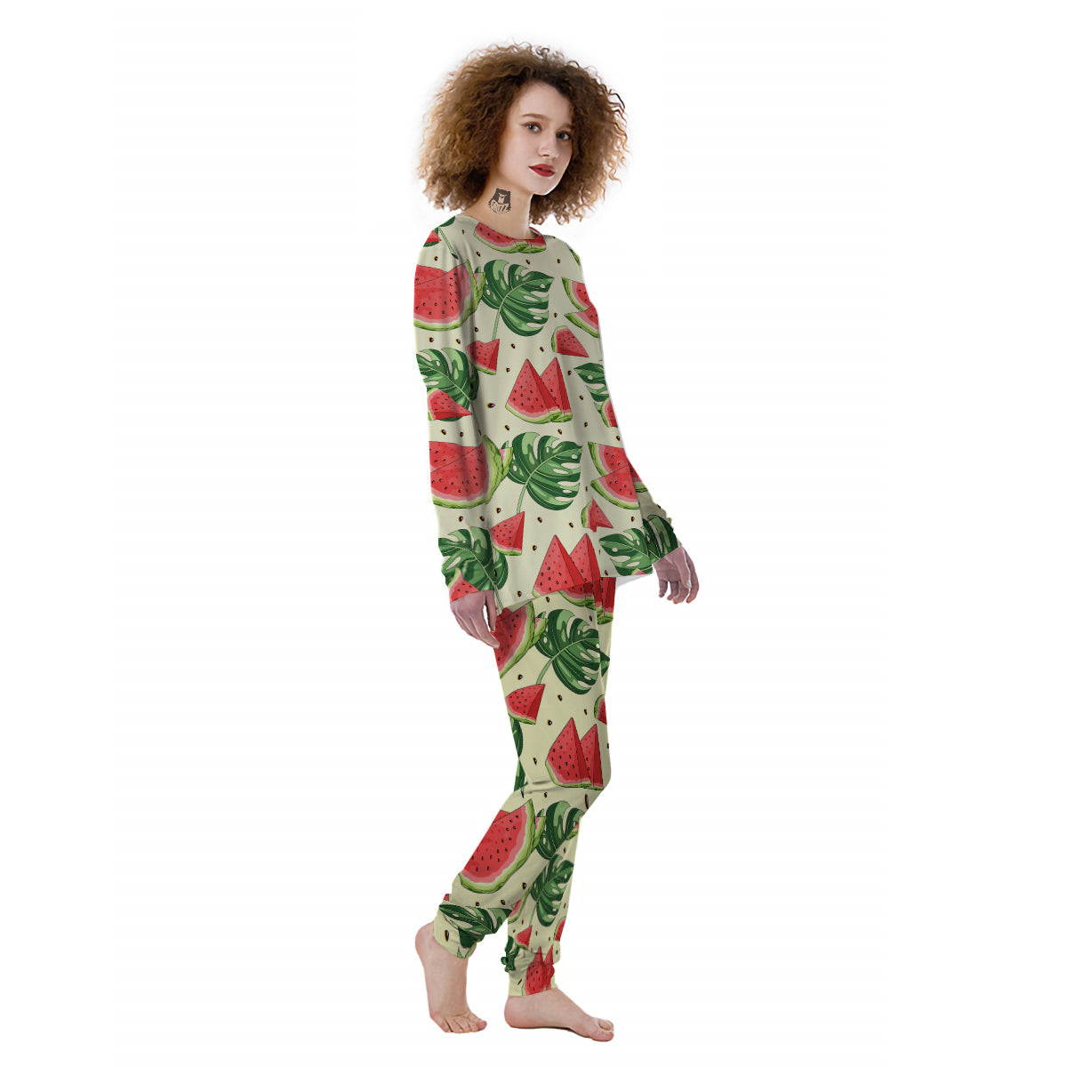 Watermelon Leaf Tropical Print Pattern Women's Pajamas-grizzshop