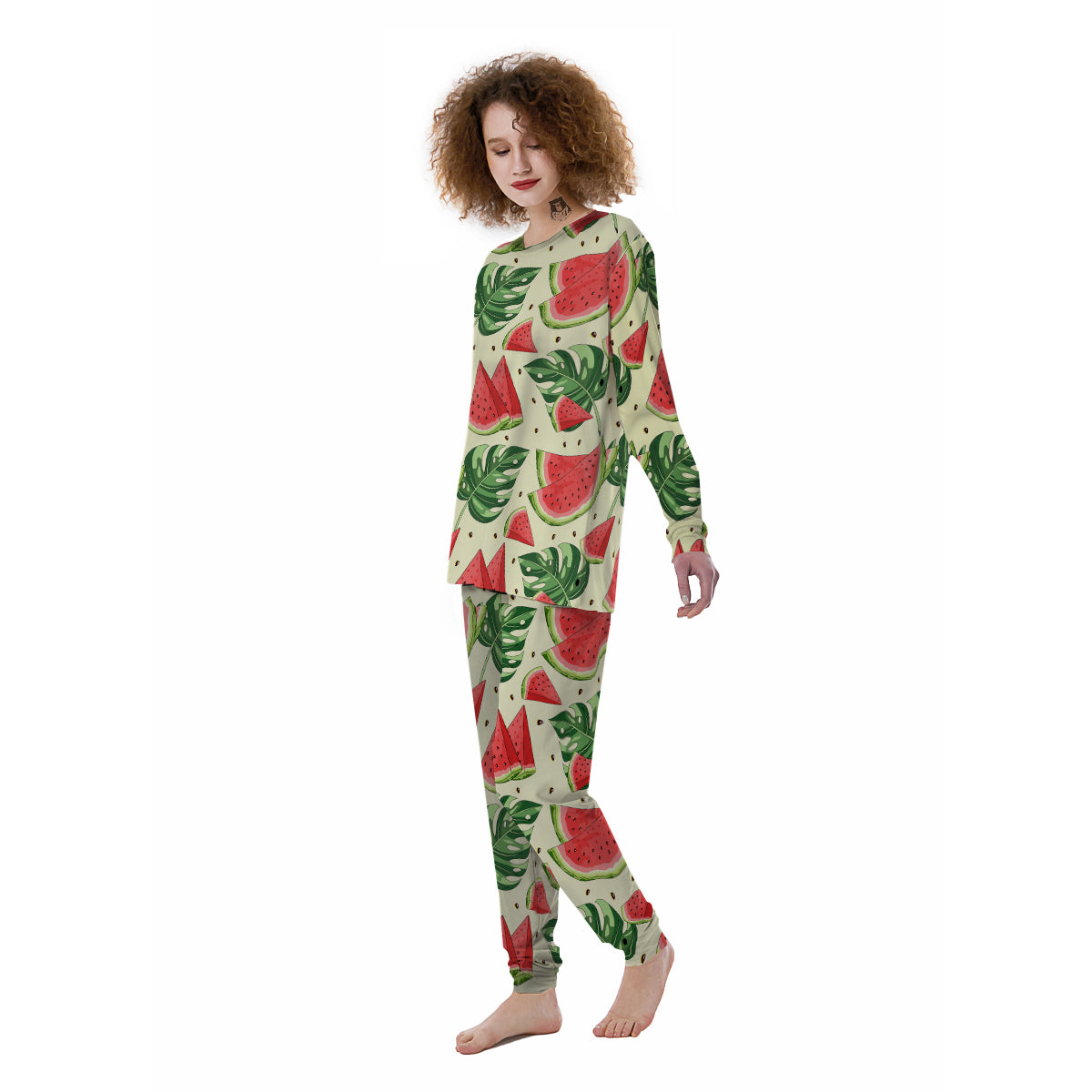 Watermelon Leaf Tropical Print Pattern Women's Pajamas-grizzshop
