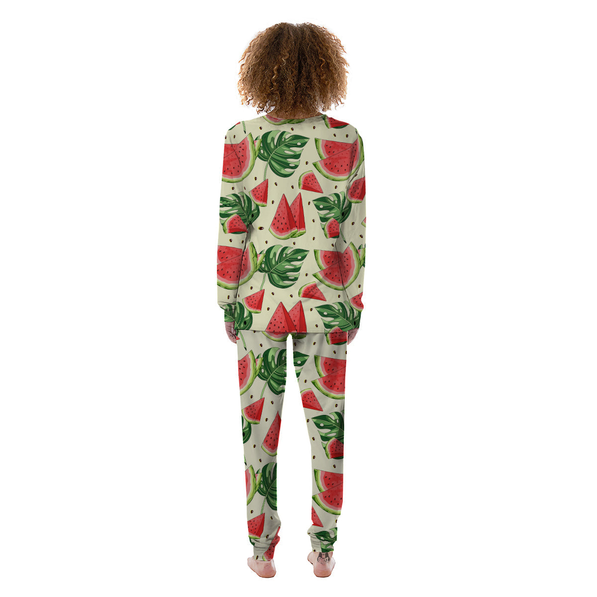 Watermelon Leaf Tropical Print Pattern Women's Pajamas-grizzshop