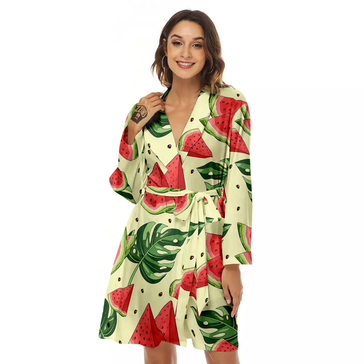 Watermelon Leaf Tropical Print Pattern Women's Robe-grizzshop