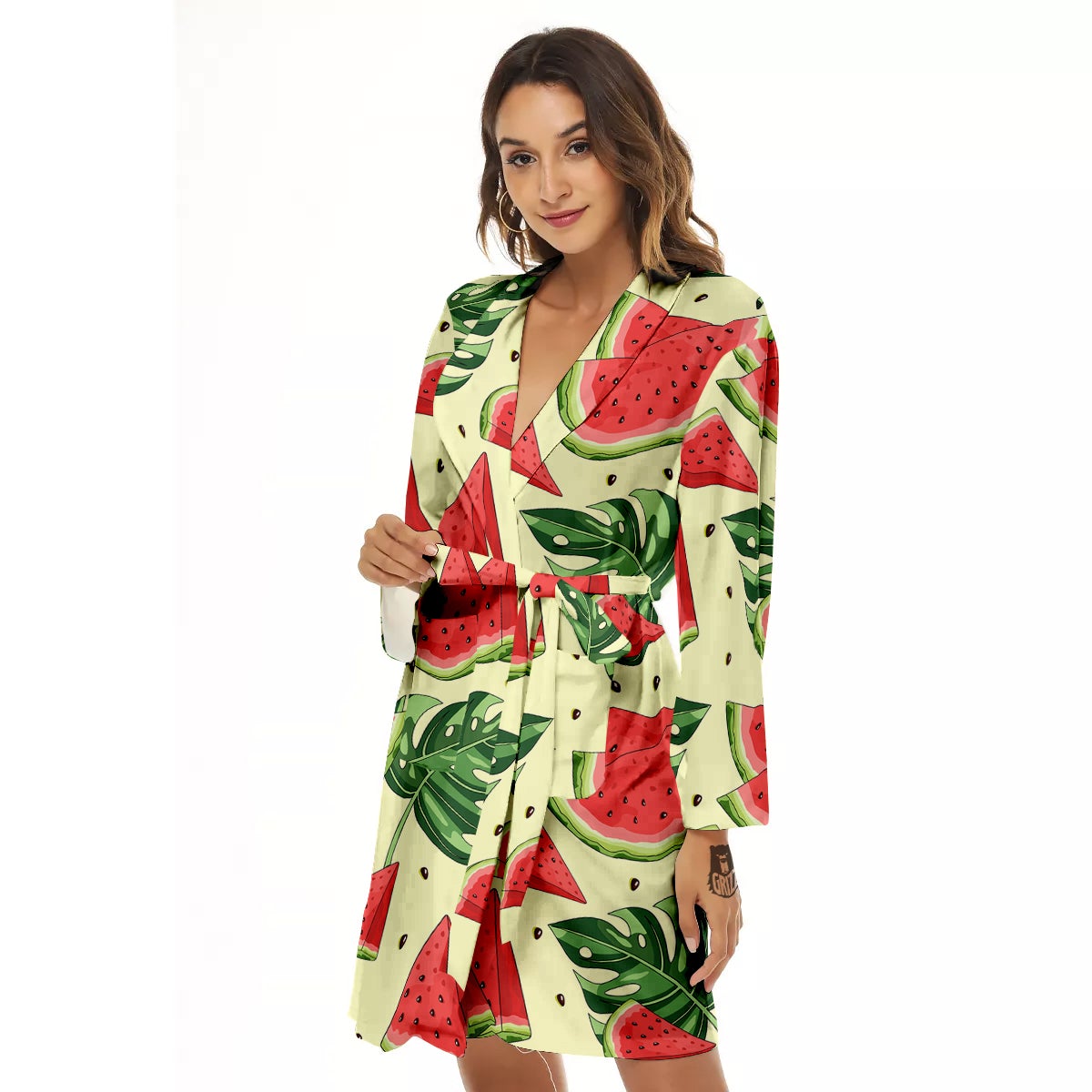 Watermelon Leaf Tropical Print Pattern Women's Robe-grizzshop