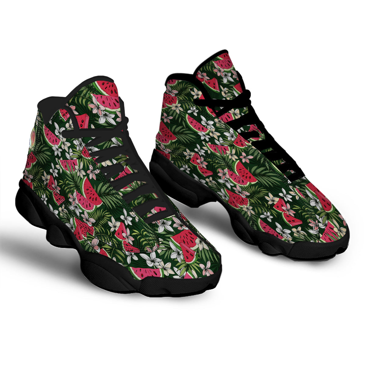 Watermelon Leaves Tropical Print Pattern Black Basketball Shoes-grizzshop