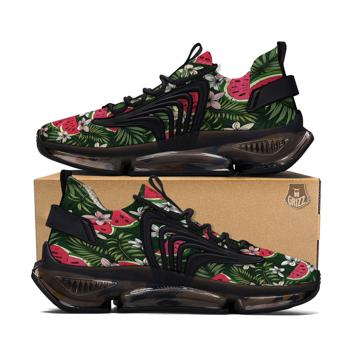 Watermelon Leaves Tropical Print Pattern Black Gym Shoes-grizzshop