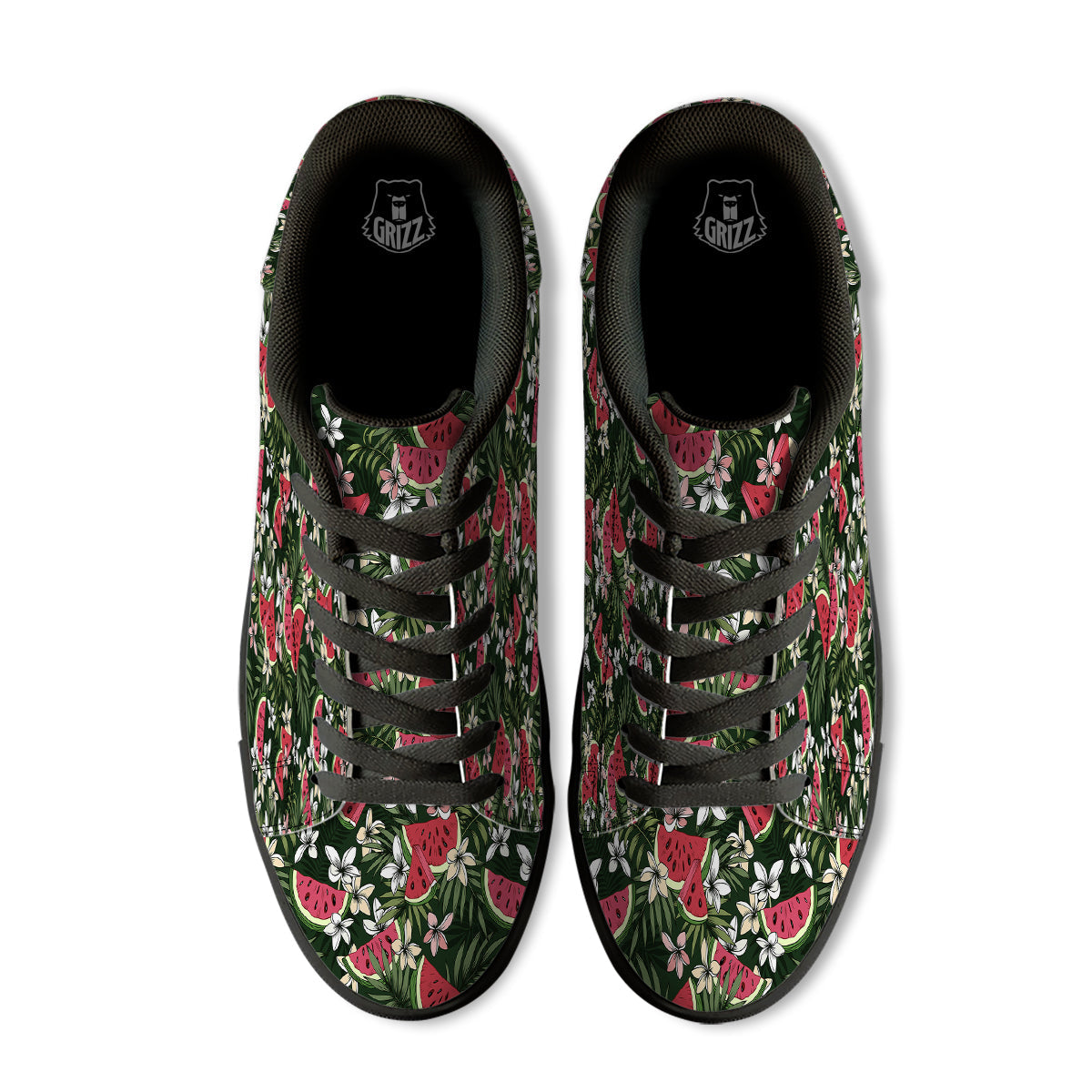 Watermelon Leaves Tropical Print Pattern Black Low Top Sneakers-grizzshop