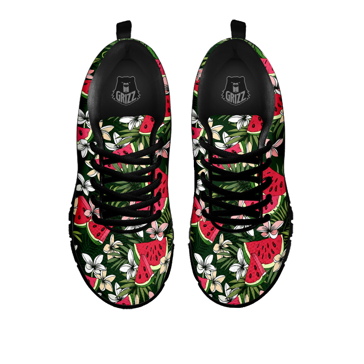 Watermelon Leaves Tropical Print Pattern Black Sneaker-grizzshop