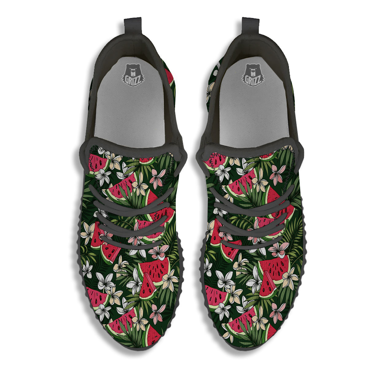 Watermelon Leaves Tropical Print Pattern Black Walking Shoes-grizzshop