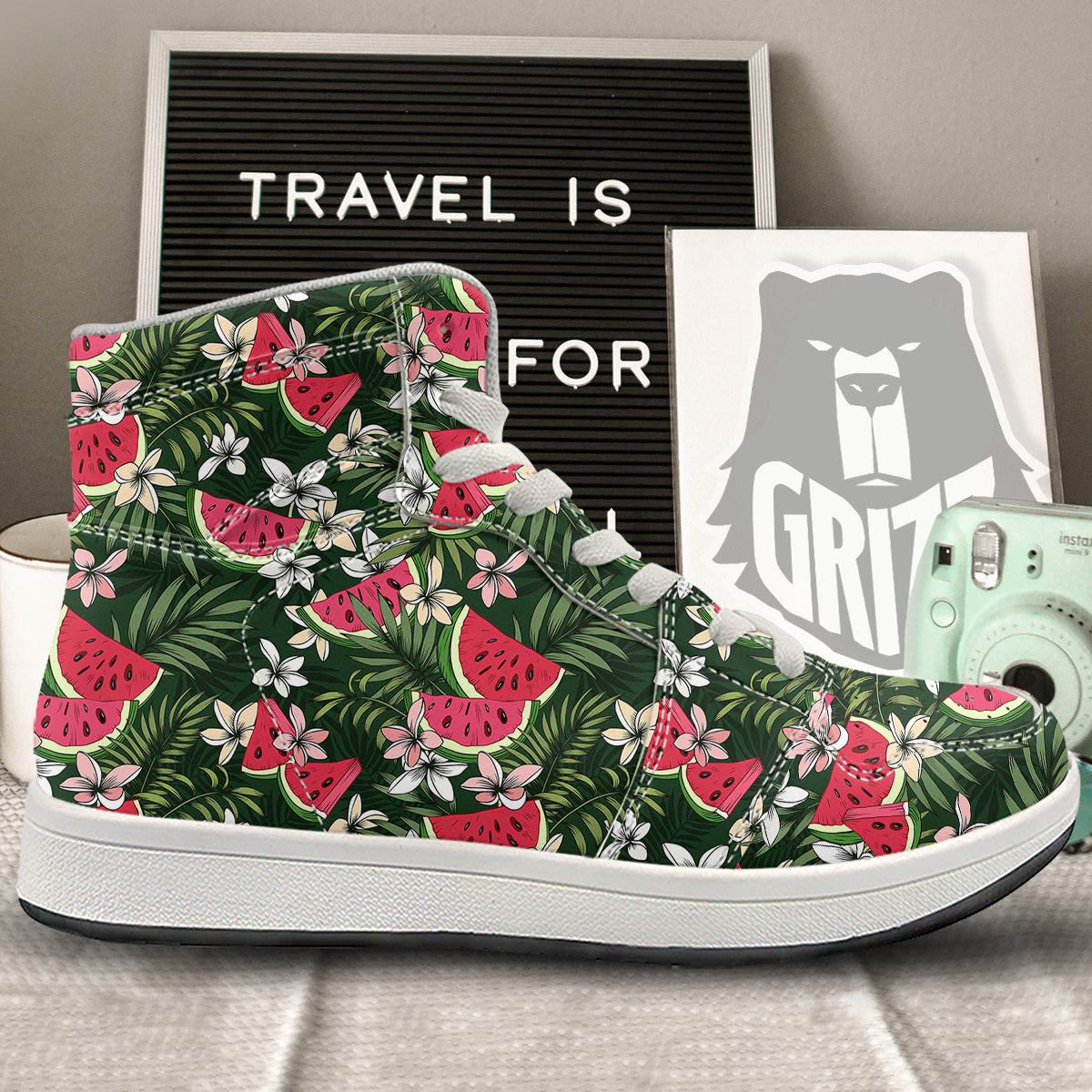 Watermelon Leaves Tropical Print Pattern High Top Sneakers-grizzshop