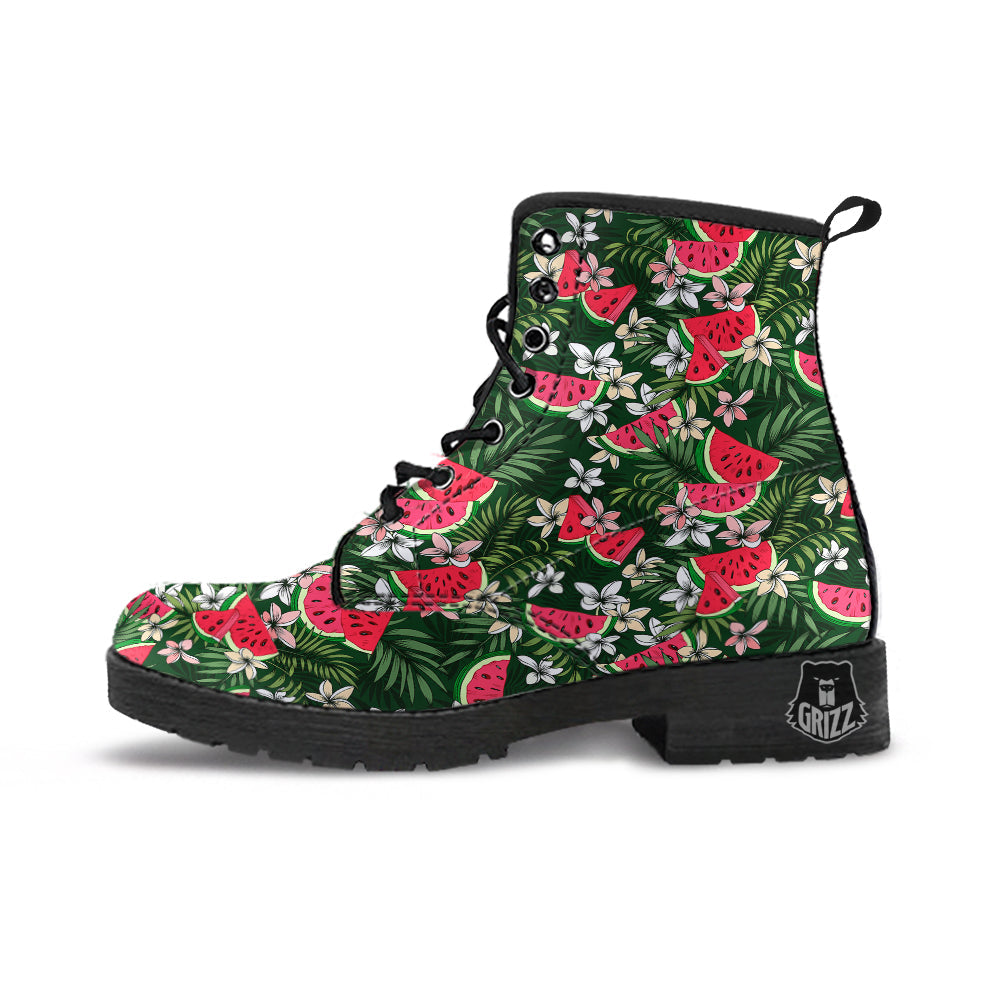 Watermelon Leaves Tropical Print Pattern Leather Boots-grizzshop