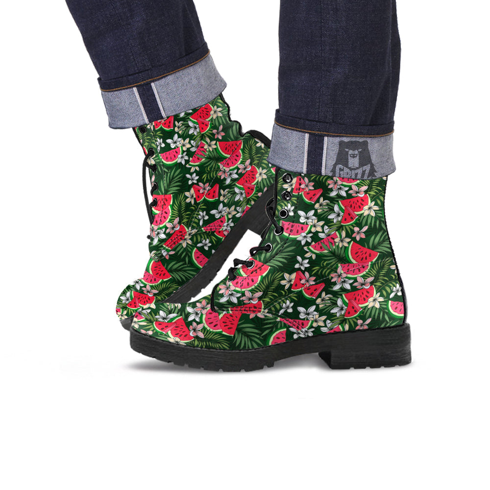 Watermelon Leaves Tropical Print Pattern Leather Boots-grizzshop