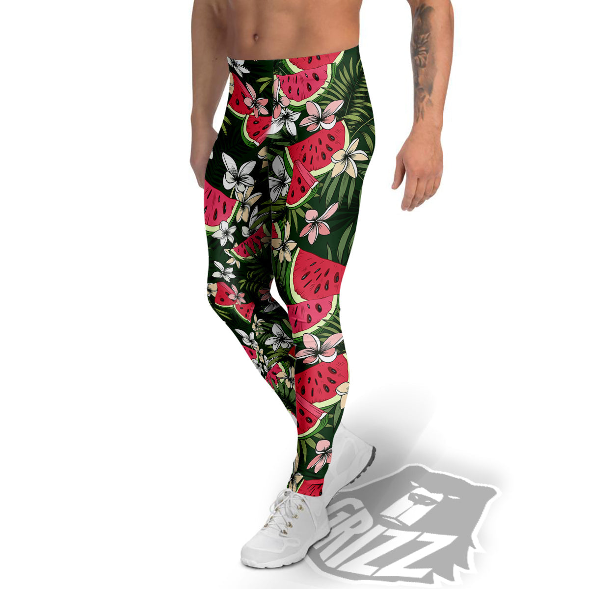 Watermelon Leaves Tropical Print Pattern Men's Leggings-grizzshop