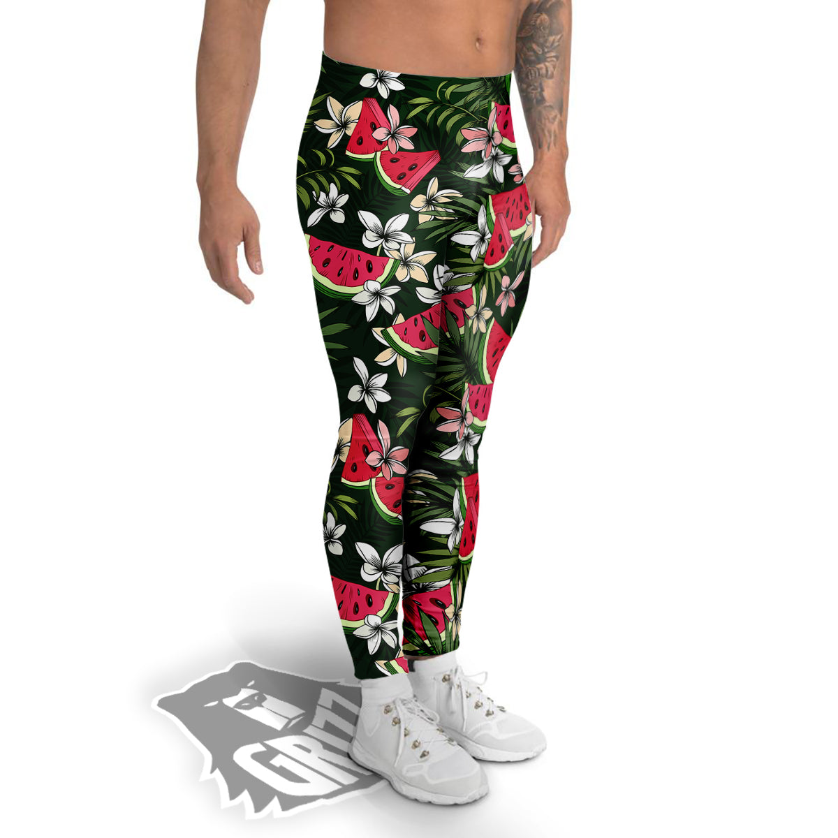 Watermelon Leaves Tropical Print Pattern Men's Leggings-grizzshop