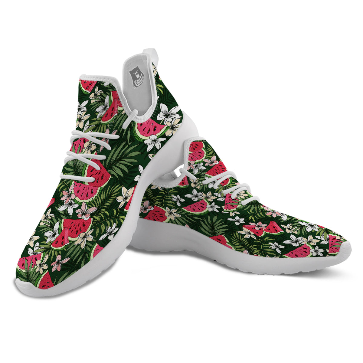 Watermelon Leaves Tropical Print Pattern White Athletic Shoes-grizzshop