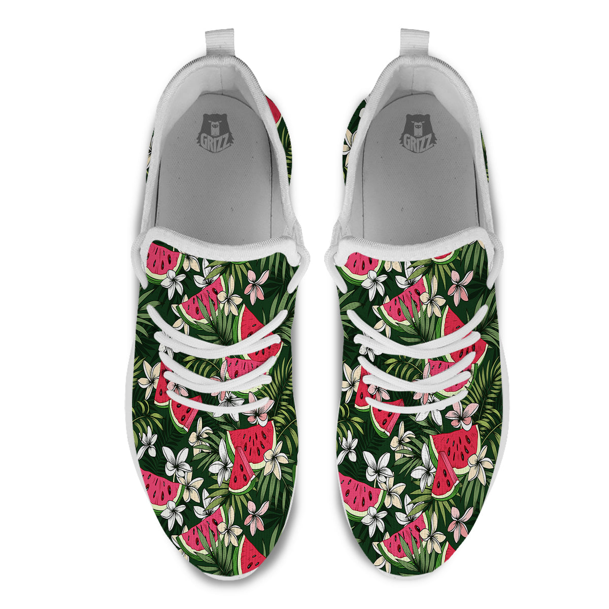 Watermelon Leaves Tropical Print Pattern White Athletic Shoes-grizzshop